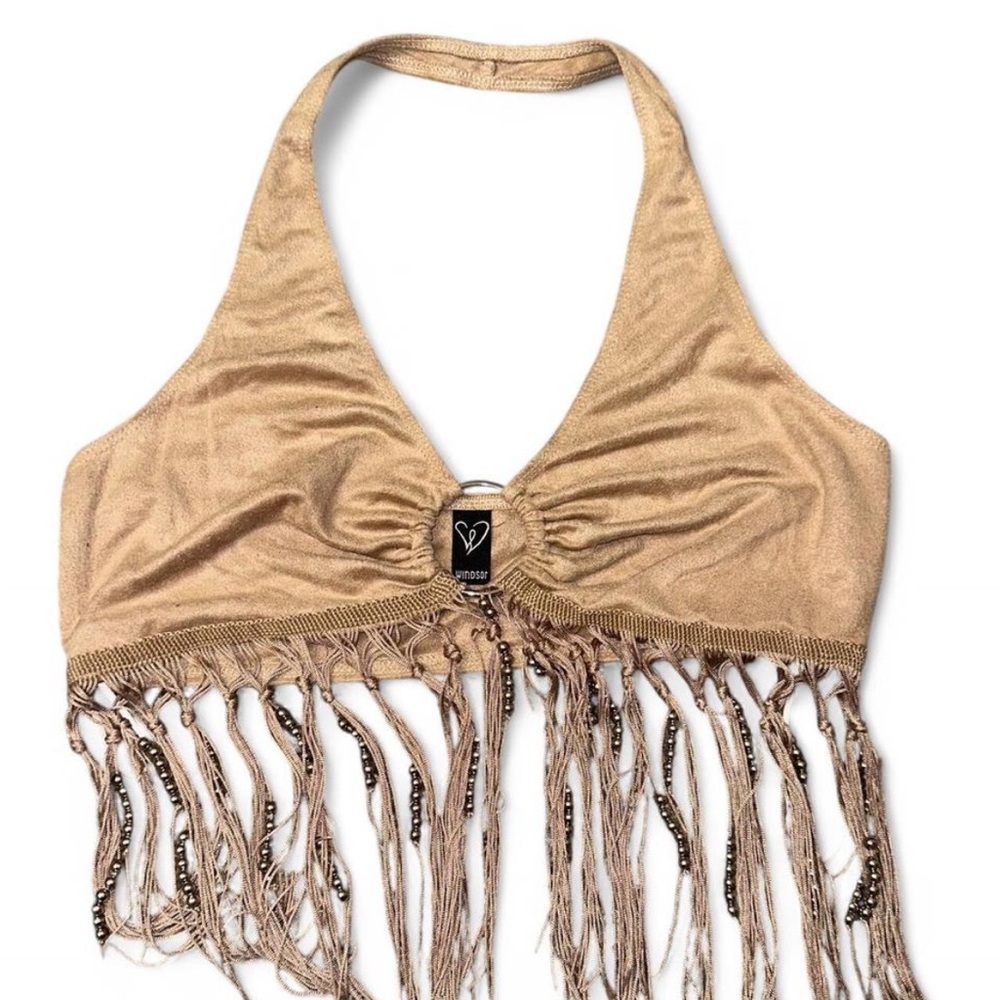 Gold Halter Top with Fringe